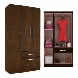Ropero Closet Moderno 3 Puertas 2 Cajones Madera Armable